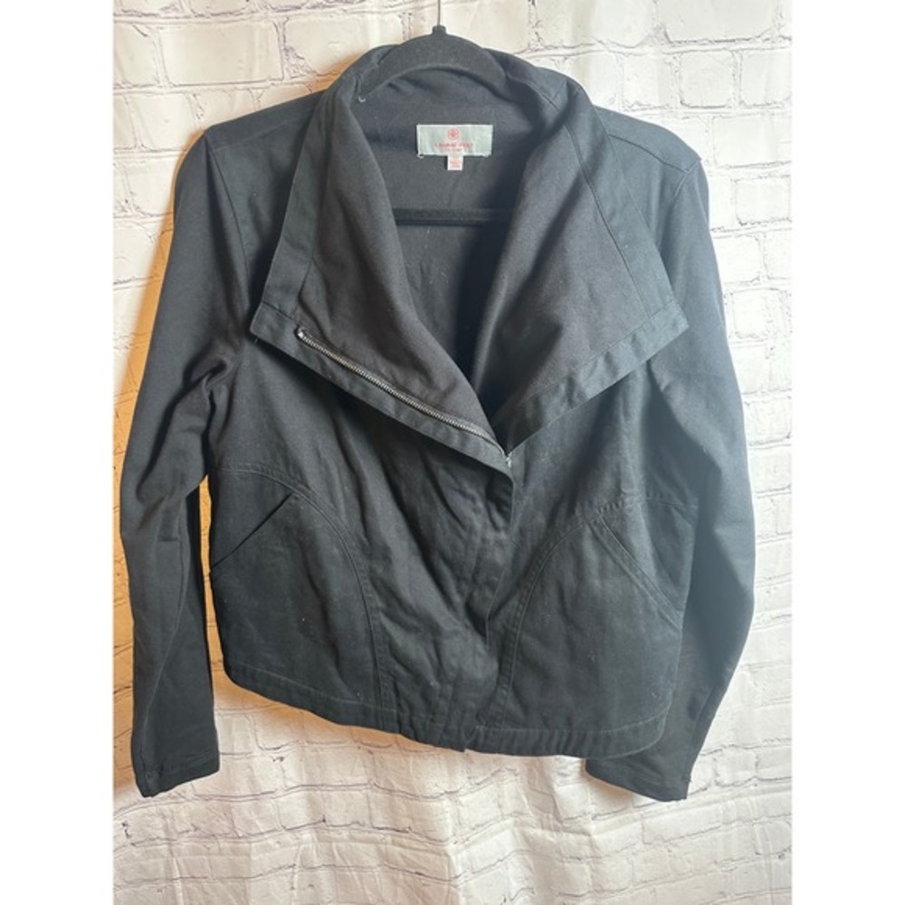 Laurie Felt Moto Jacket Asymmetrical Zip Front Black Jacket Size 12